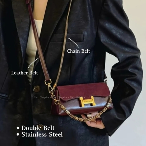 Crosbbody Purse Burgandy And Gold Women's Crossbody Bag - Picture 8 of 8